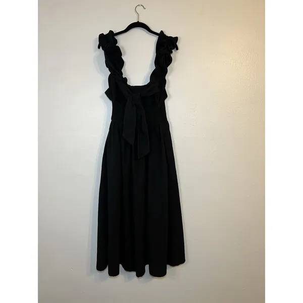 Free People Ruffle It Up Midi Dress Black Smocked Tie Cotton Size Medium - Image 4