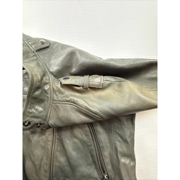 Banana Republic 100% Leather Women S Green Soft Jacket Moto Discolored - Image 9