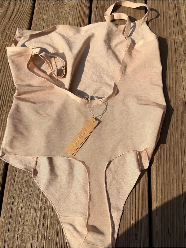 SKIMS Sheer Mesh Bodysuit Nude Blush High Cut Size Large NWT - Image 2