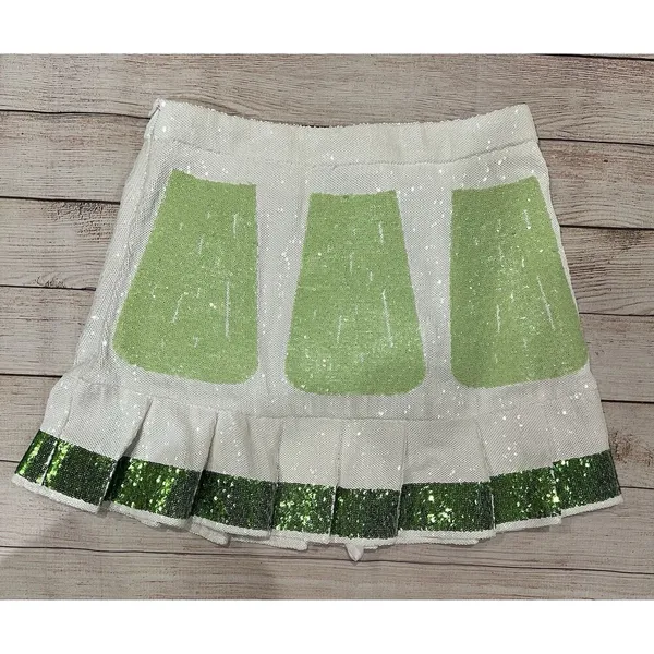 NWT QUEEN OF SPARKLES - LIME SEQUIN PLEATED SKORT Size Large - Image 2