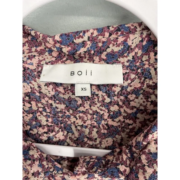 Boii Womens Shirt Dress Abstract Floral Tiered Long Sleeve Pink Blue XS - Image 6