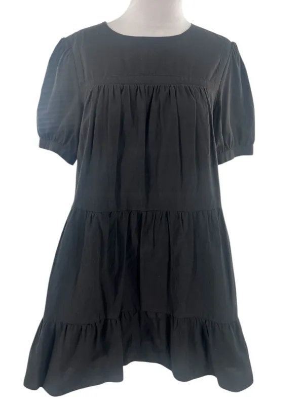 Tuckernuck Pomander Place Quinn Dress Size M Black Tiered Mini Swing Puff Sleeve - Image 4