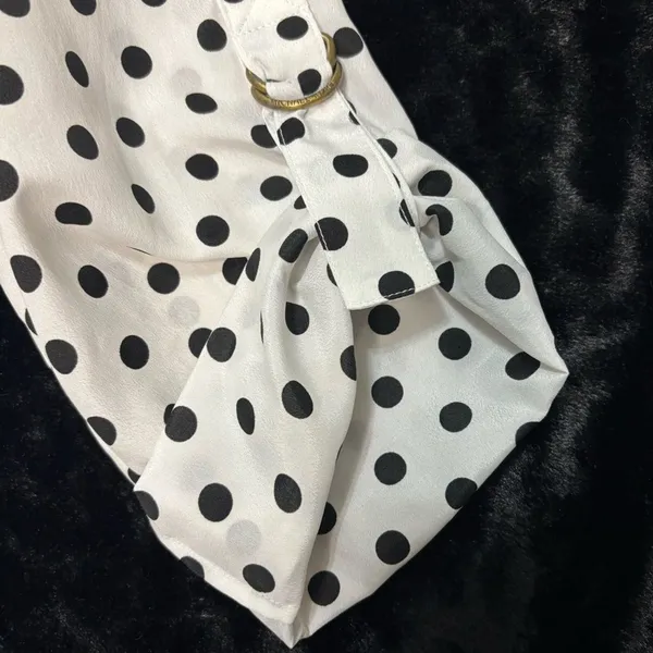 Michael Kors Blouse White Black Polka Dot Smocked Waist Roll Tab Sleeve Office S - Image 5