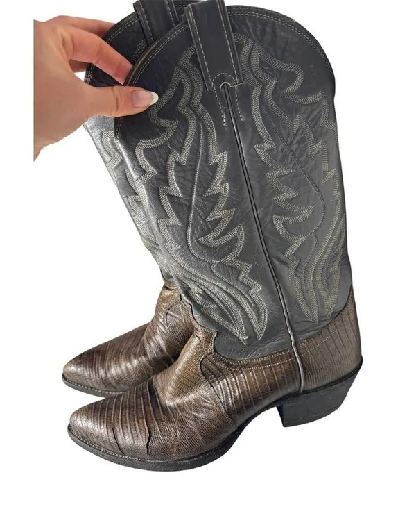 Justin Iguana Lizard Grey Western Cowboy Boots Size 8.5 - Image 3