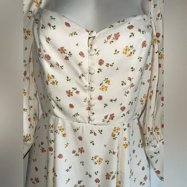Reformation Cream Floral Long Sleeve Dress - Image 7