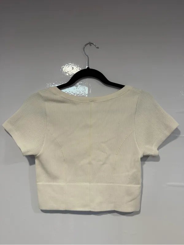 Aerie‎ Cropped Ribbed Scoop Neck Top - Cream - Image 4