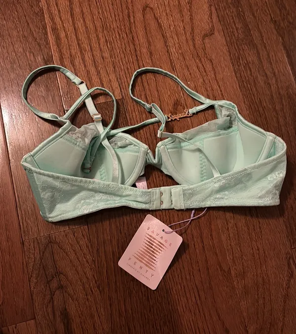 NWT Savage x Fenty Strap Up Lace Plunge Bra - teal - Image 4