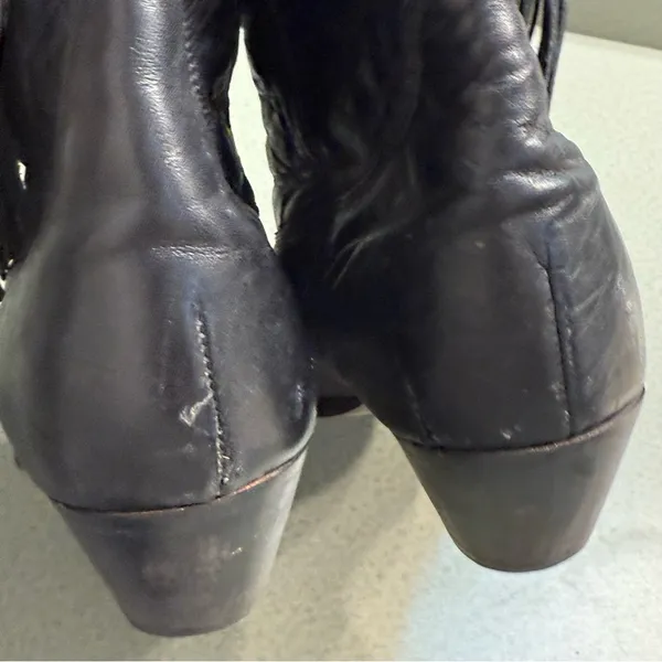 Vintage Laredo black leather‎ fringe cowboy boots BURNING MAN size 9 T1 - Image 7