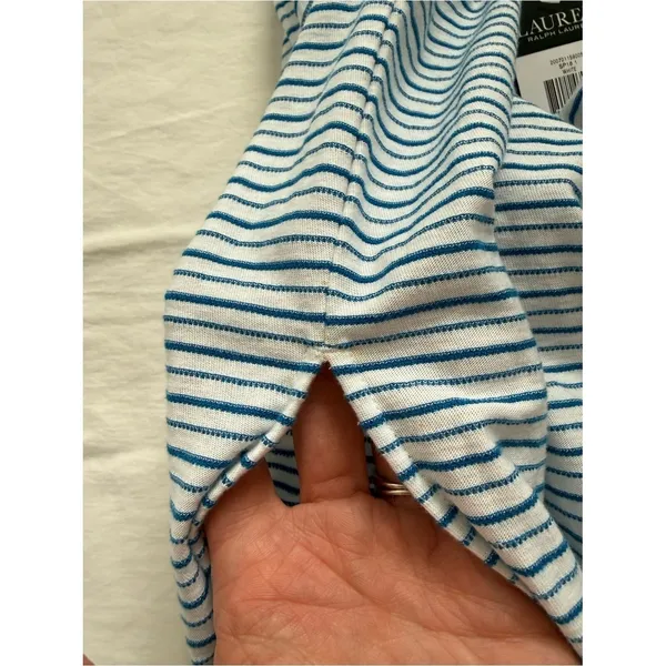 Lauren Ralph Lauren Blue Stripe Off Shoulder Tie Sleeve Top L‎ - Image 6