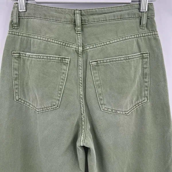 BAYEAS Wide Leg Jeans Green Denim High‎ Rise Raw Hem Distressed Women’s Size 24 - Image 5