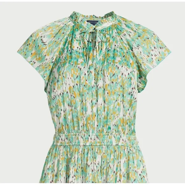 Scoop Womens Dress Sz XS Blurred Ikat Satin Ruffle Mini Cap Sleeve Cottagecore - Image 6