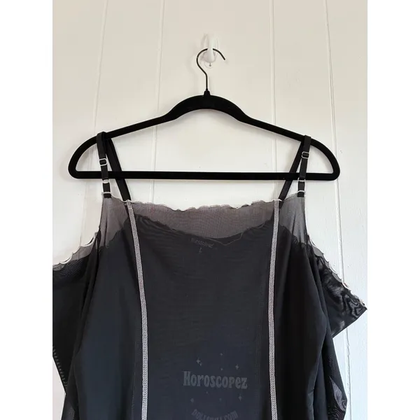 NWT Dolls Kill Horoscopez Black Mesh Cold Shoulder Dress Mini Moon Zodiac Goth L - Image 5