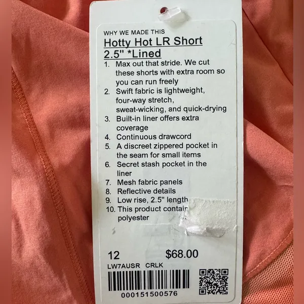 NWT Lululemon Hotty Hot Running Shorts Low Rise 2.5”‎ Lined Coral Kiss Size 12 - Image 7