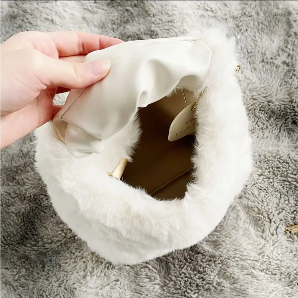 White Y2K Faux Fur Soft Two-way Crossbody Mini Handbag Purse - Image 5