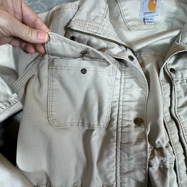 Carhartt Womens Medium Tan Ripstop Utility Field Jacket Chore Coat Beige Canvas - Image 14