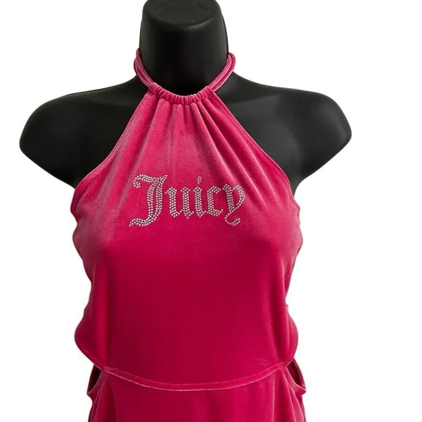 Juicy Couture Pucker Up Velvet Halter Cut‎ Out Mini Dress Women’s S Hot Pink NEW - Image 6