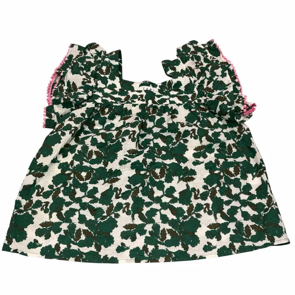 THML Green Printed Puff Sleeve Textured Top Blouse Small - Image 2