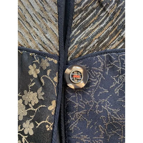K D Spring‎ Art to Wear Jacket Womens Large Embellished Mixed Media Pockets Vtg - Image 7