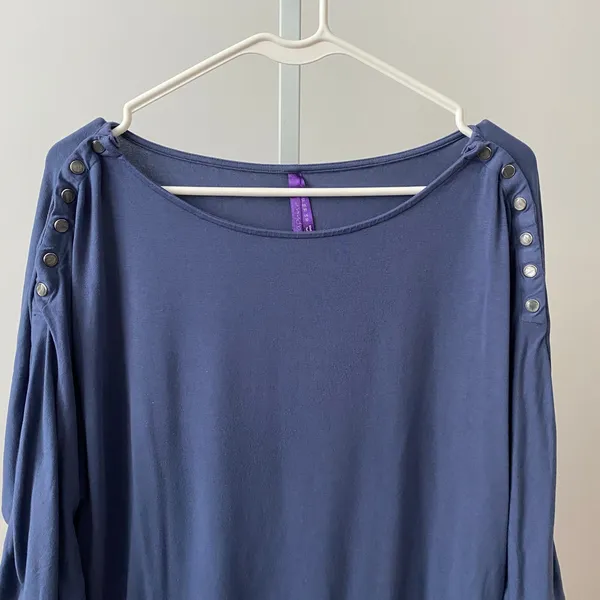 Seraphine‎ Maternity Boho 10 Blue Tunic Top Ruched Button Shoulder Dolman Sleeve - Image 2