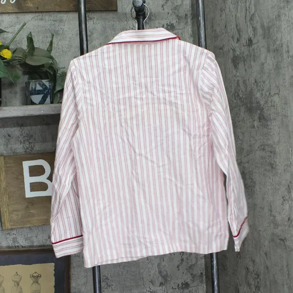 NEW Charter Club Cotton Flannel Pajama Shirt Top 100189806MS Pinstripe Red S - Image 2