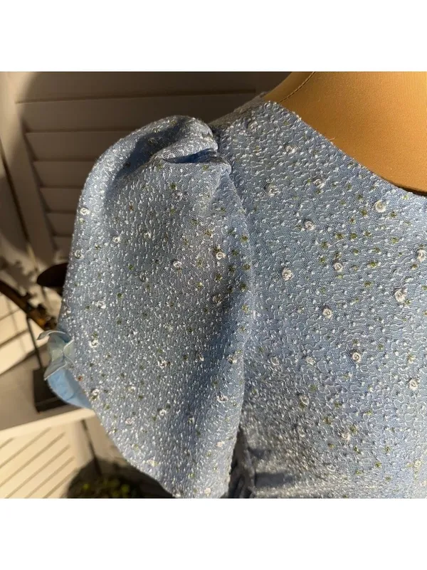 Vintage Beaded Floral Appliqués Peasant Dress Blue XL - Image 5