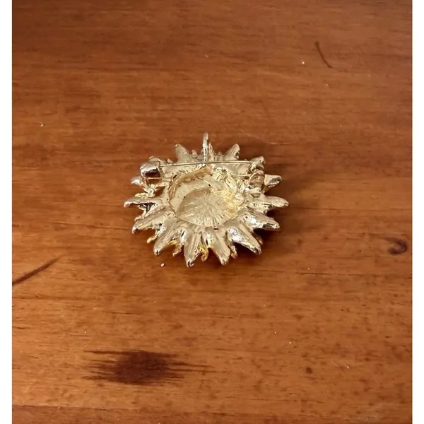 Sunflower Statement Brooch Gold Tone Black Amber Rhinestone Floral Flower Pin - Image 4