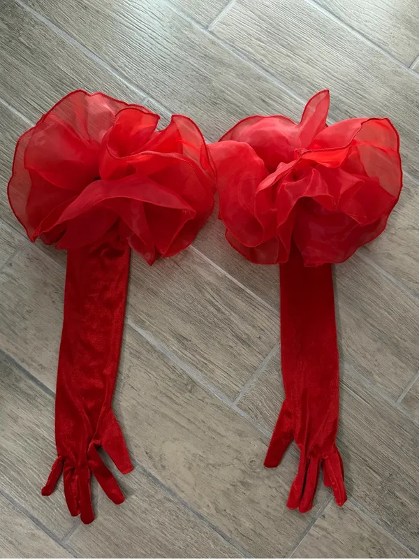 Victoria's Secret Dramatic Red Velvet Gloves with Ruffle Cuffs - Image 2