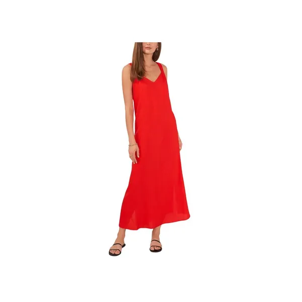 Sam & Jess Womens Sleeveless V Neck Ruched Straps Tank Maxi Dress Lobster Red M - Image 9