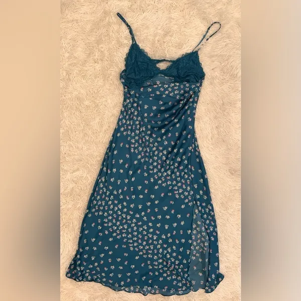 NWOT Free People Gossamer Glow Floral Print Cutout Lace Trim Nightgown Sz L - Image 4