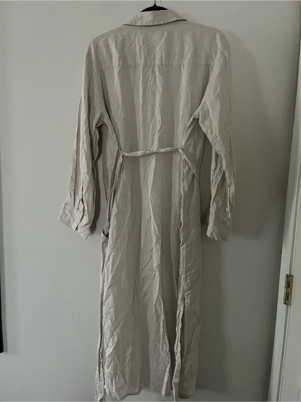 H&M Linen Beige Maternity Midi Shirt Dress Medium Euro Summer Old Money Coastal - Image 6
