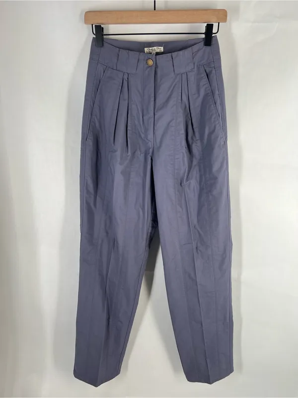 Vintage Christian Dior Actifs 80s High Rise Pleated Cotton Pants Size 10 - Image 2