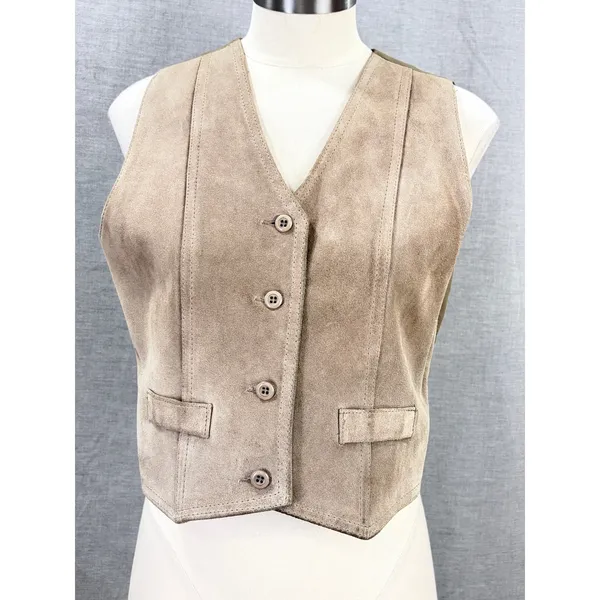 Vintage 70s Sears JR Bazaar Tan Suede‎ Leather Vest Women's L Western Boho - Image 2