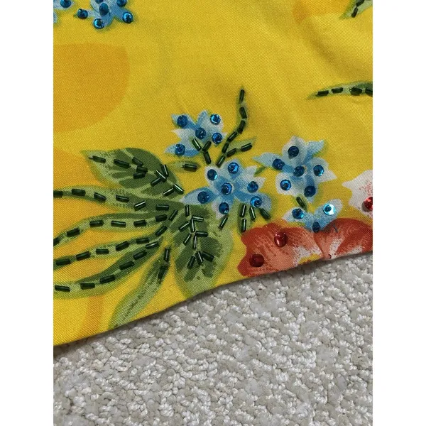 Indian Tropical Fashion Yellow Floral Beaded Sequin Rayon Sundress V-Neck M - Image 3