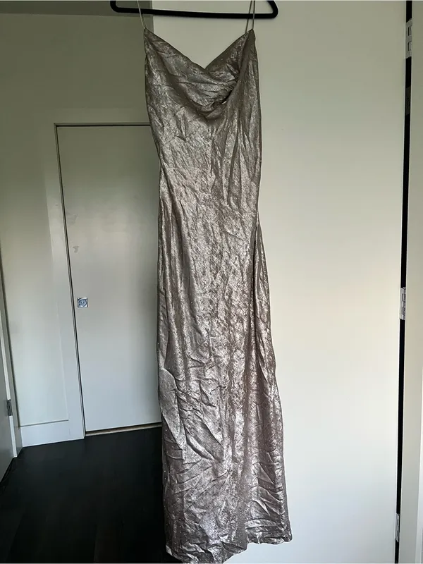 Boohoo Metallic Silver Cowl Slip Dress - Image 3