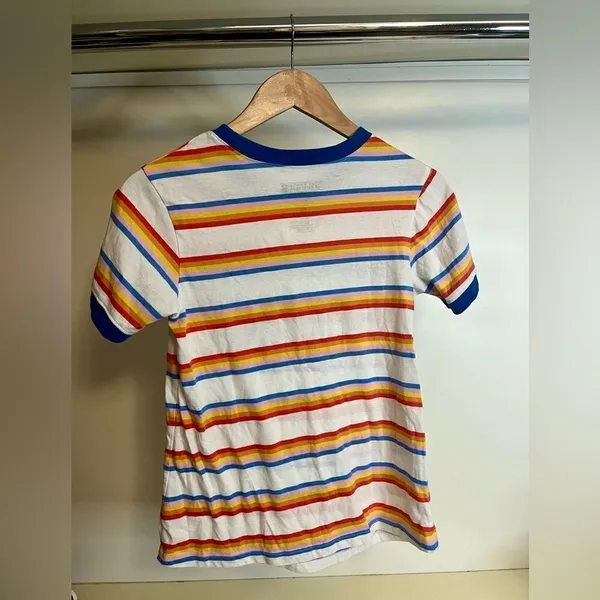 Stranger Things Netflix Rainbow Stripe Hawkins Indiana Ringer T-Shirt XS - Image 4