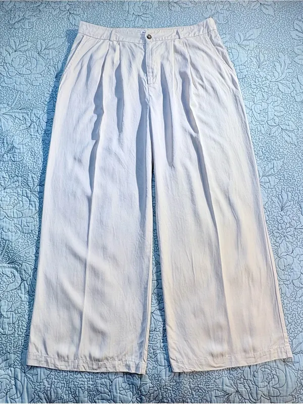 💥Reformation Mason Pleated Pants Ivory Tencel High Rise Wide Leg Sz 18🧡 - Image 13