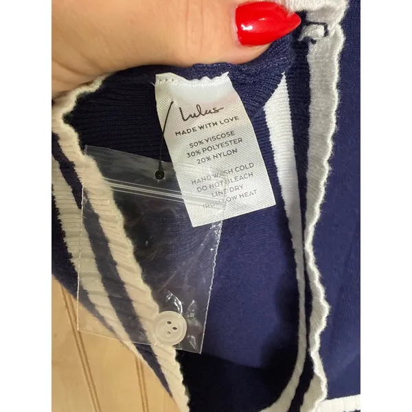NWT Lulus Calculated Charm Navy and White Collared Mini Sweater Dress Size M - Image 6