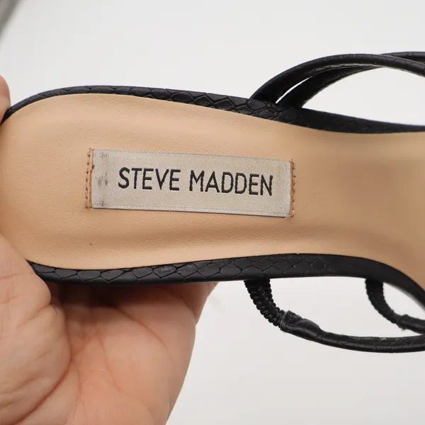 Steve Madden Womens Black Snakeskin Embossed Square Toe Strappy Heels 8.5 - Image 5