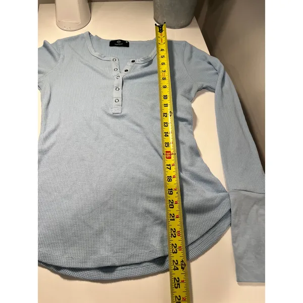Twenty5A Light Blue Waffle Knit Henley Long Sleeve‎ Cuff Top Size S - Image 4