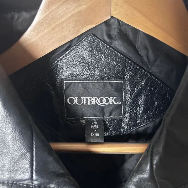 Vintage Outbrook Black Leather Jacket Womens Large Belted Zip Coat 90s - Image 5