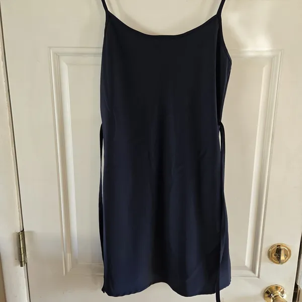 Brandy Melville Navy Slip Dress Spaghetti Strap Back Tie Womens S Cottage Silky - Image 5