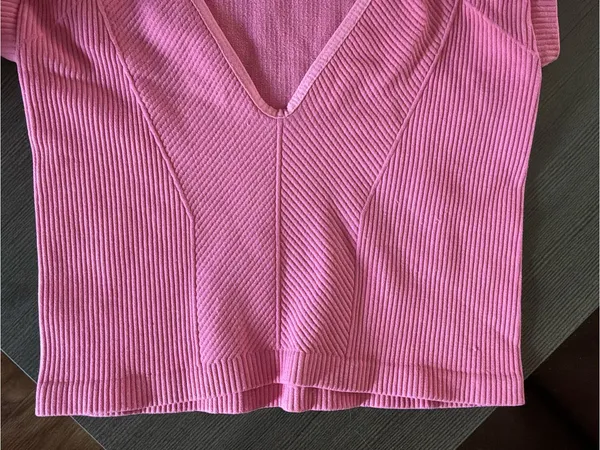 Intimately by Free People Pink Ribbed V-Neck CropTop in the Color Sweet Pea XS/S - Image 4