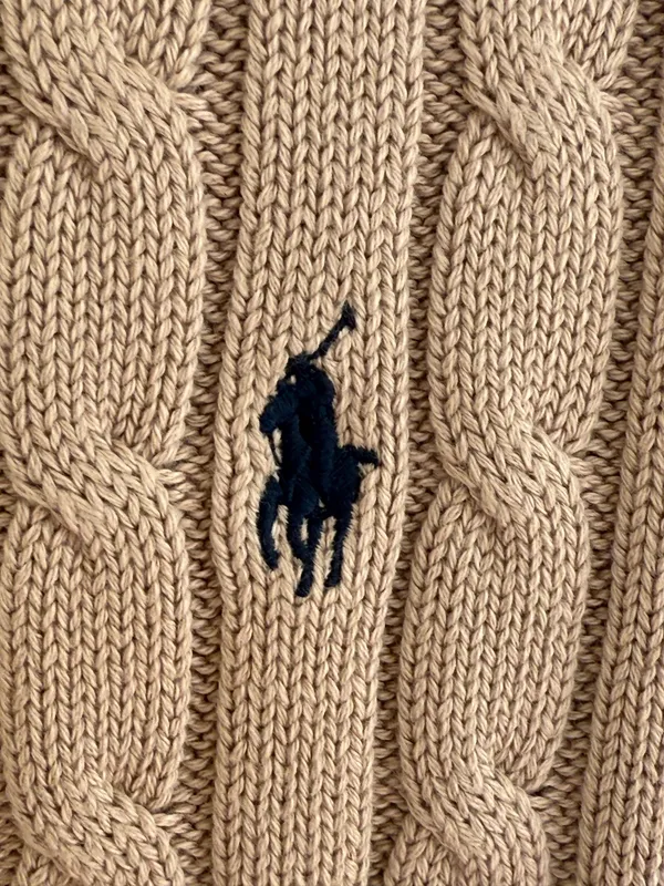 Polo Ralph Lauren Light Brown Cable Knit Short-Sleeve Crewneck Sweater Size M - Image 2