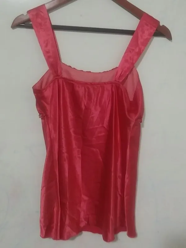 IN San Francisco M Y2K Babydoll Pink Red Satin Dressy Top - Image 5
