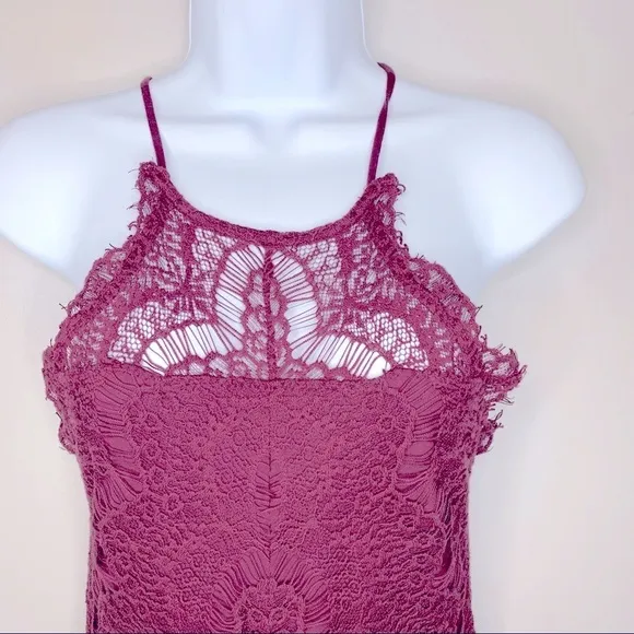 Free People She's Got It‎ Burgundy Lace Mini Dress Size XS - Image 10