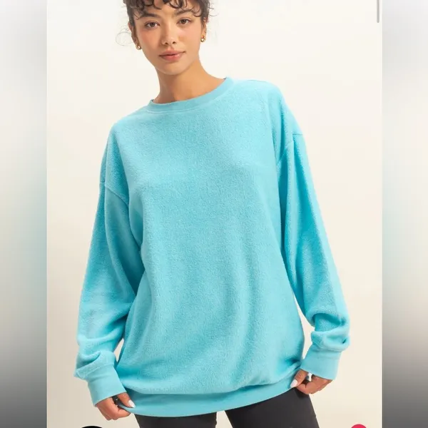 Double Zero Oversized Crewneck Casual Sweatshirt Sky Blue size Large - Image 2