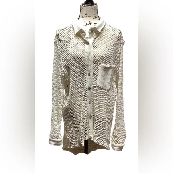 Pol open crochet Button down boho shacket Antique white. Size Medium - Image 6