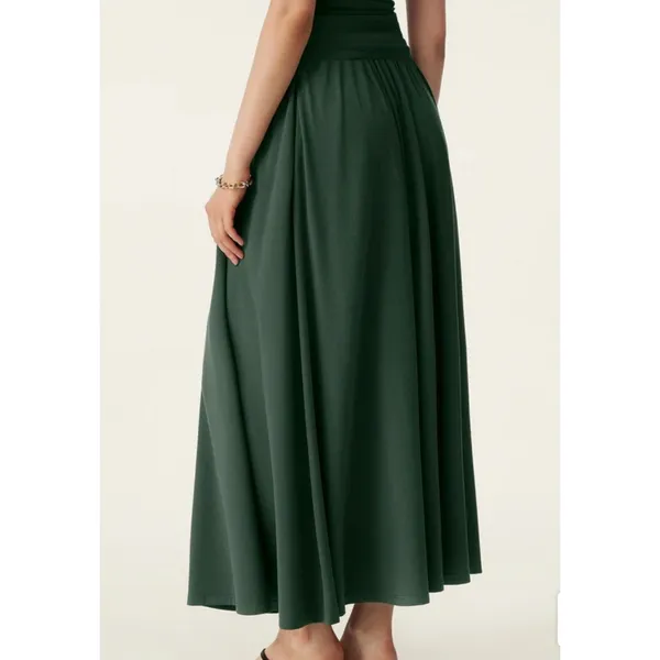 OGL Off White Pleated Midi Skirt Womens Size M Elastic Waist Flowy A Line - Image 2