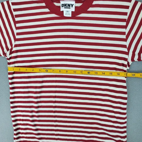 DKNY Jeans T-Shirt Women M Red White Striped Vintage 90s Made in USA Cotton Tee - Image 5