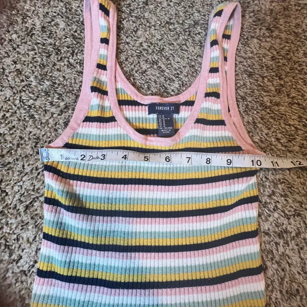 Forever 21 Striped Ribbed Tank Top Pink Yellow‎ Green Blue White Black Size M - Image 3